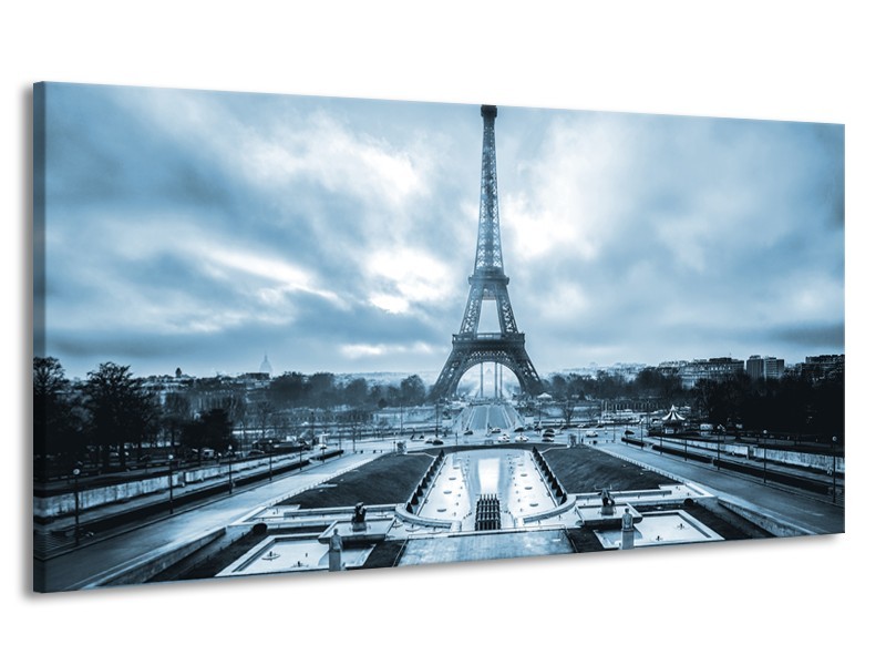 Canvas Schilderij Parijs, Eiffeltoren | Blauw, Grijs | 170x90cm 1Luik