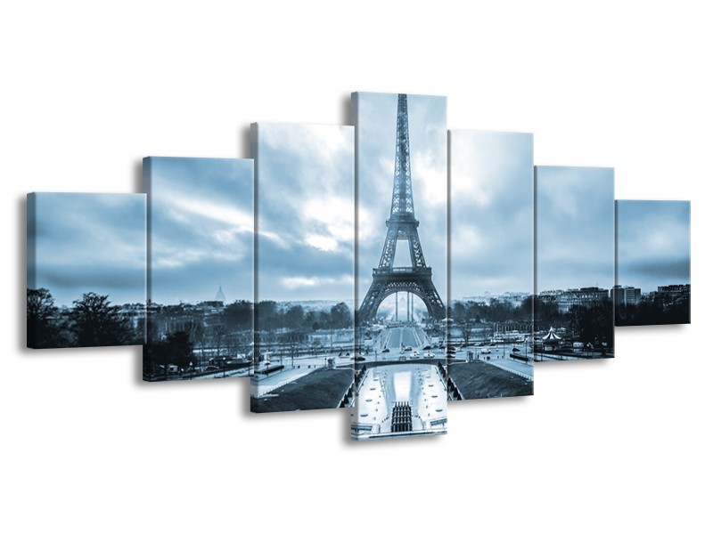 Canvas Schilderij Parijs, Eiffeltoren | Blauw, Grijs | 210x100cm 7Luik