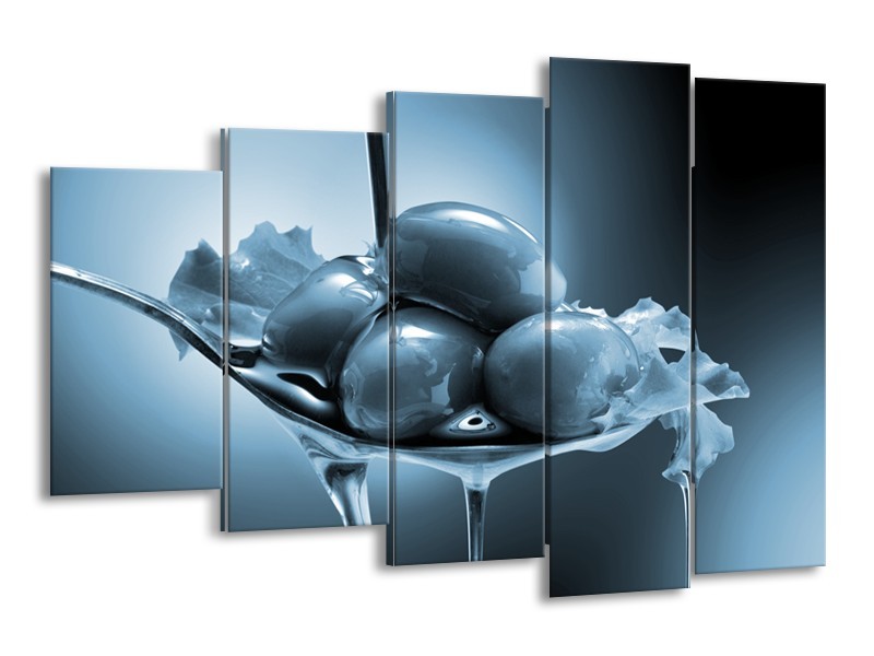 Glasschilderij Olijven, Keuken | Blauw, Grijs | 150x100cm 5Luik