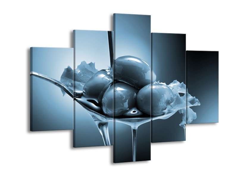 Glasschilderij Olijven, Keuken | Blauw, Grijs | 150x105cm 5Luik