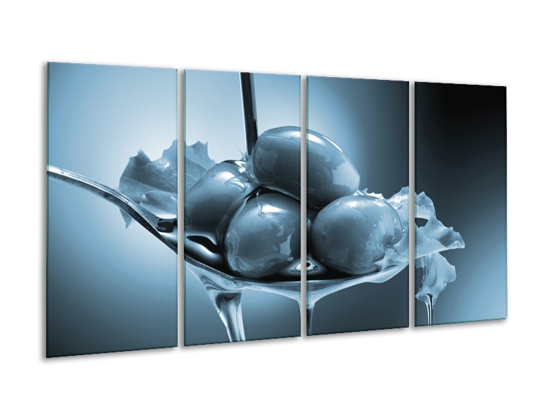 Canvas Schilderij Olijven, Keuken | Blauw, Grijs | 160x80cm 4Luik