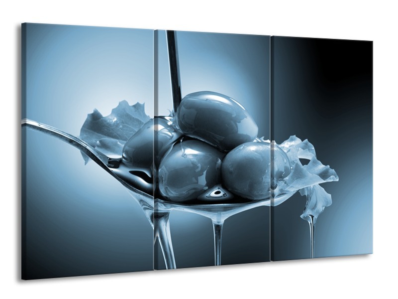 Glasschilderij Olijven, Keuken | Blauw, Grijs | 165x100cm 3Luik