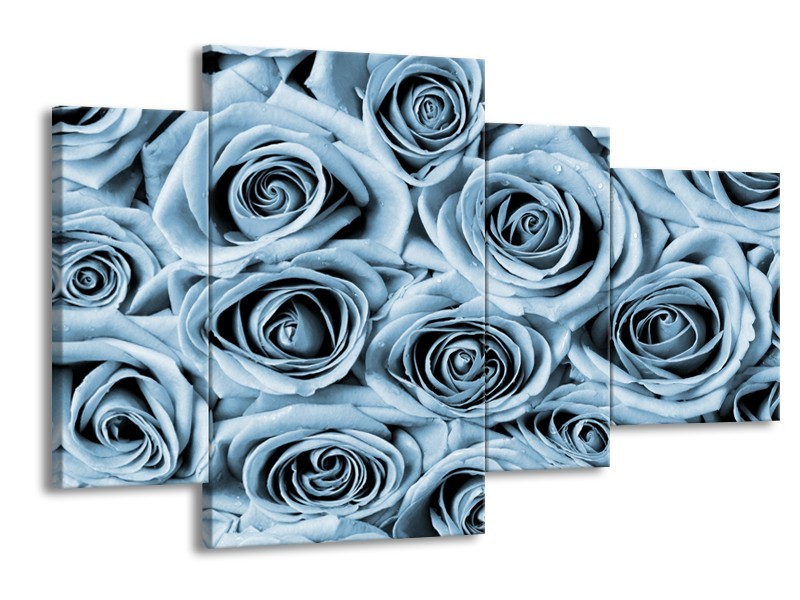 Canvas Schilderij Bloemen, Roos | Blauw, Grijs | 120x75cm 4Luik