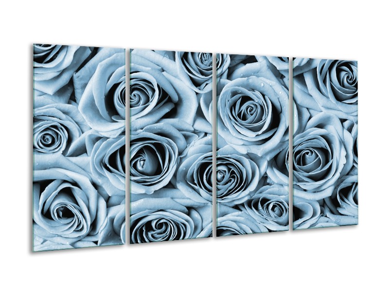 Canvas Schilderij Bloemen, Roos | Blauw, Grijs | 160x80cm 4Luik