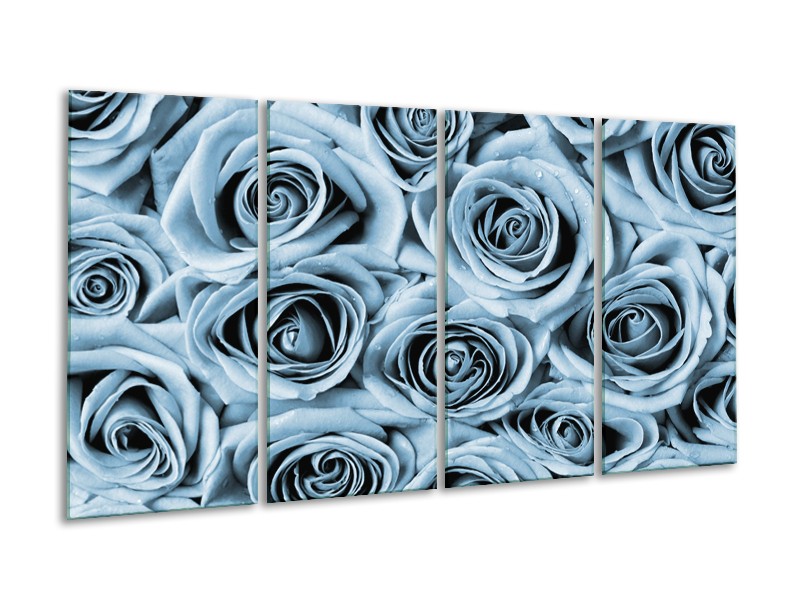 Glasschilderij Bloemen, Roos | Blauw, Grijs | 160x80cm 4Luik