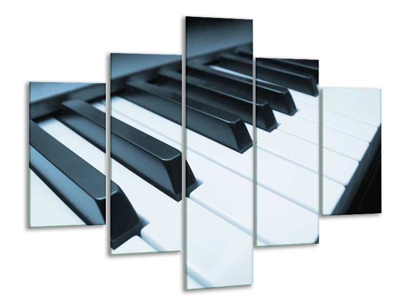 Glasschilderij Muziek, Piano | Blauw, Grijs | 100x70cm 5Luik