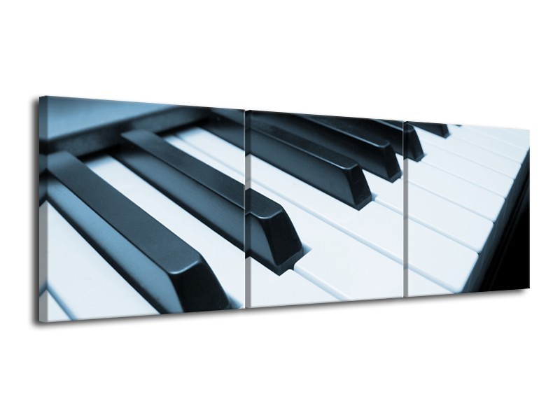 Glasschilderij Muziek, Piano | Blauw, Grijs | 120x40cm 3Luik