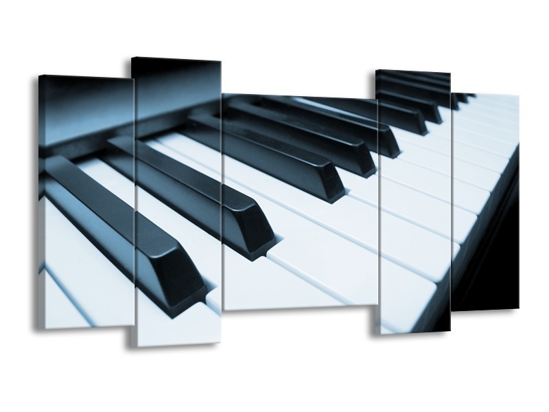 Canvas Schilderij Muziek, Piano | Blauw, Grijs | 120x65cm 5Luik