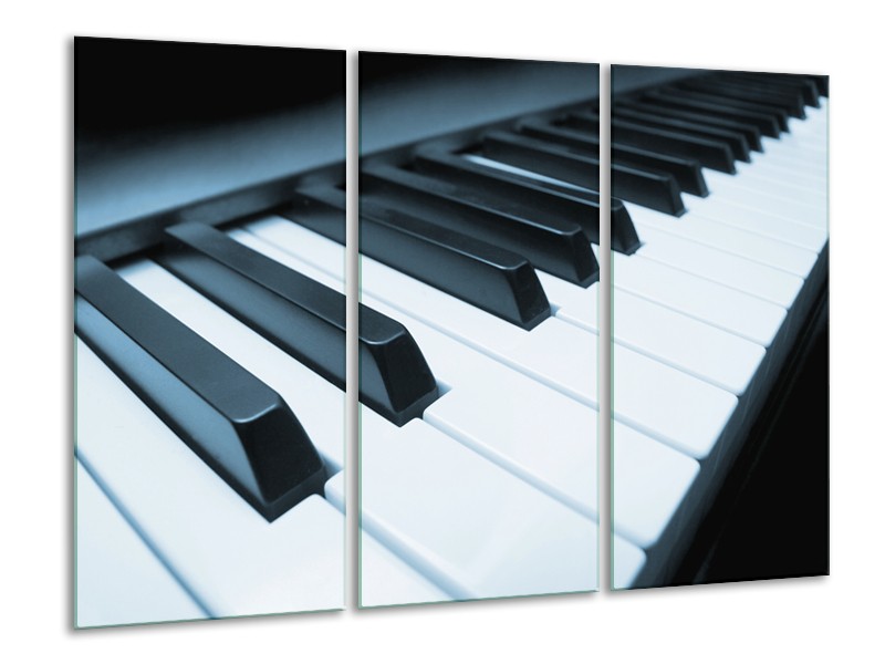 Canvas Schilderij Muziek, Piano | Blauw, Grijs | 120x80cm 3Luik