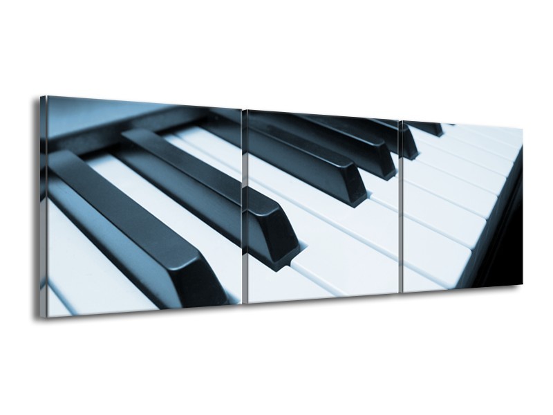 Glasschilderij Muziek, Piano | Blauw, Grijs | 150x50cm 3Luik