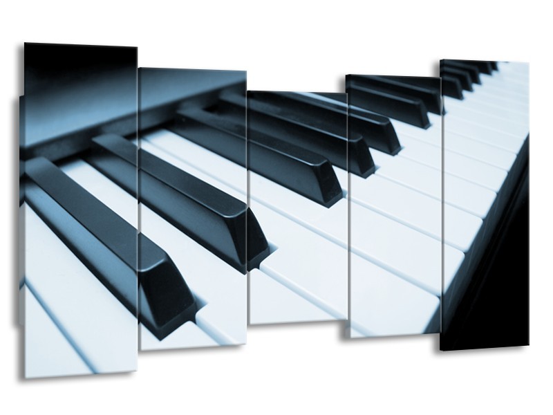 Canvas Schilderij Muziek, Piano | Blauw, Grijs | 150x80cm 5Luik