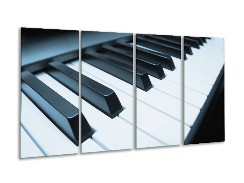 Glasschilderij Muziek, Piano | Blauw, Grijs | 160x80cm 4Luik