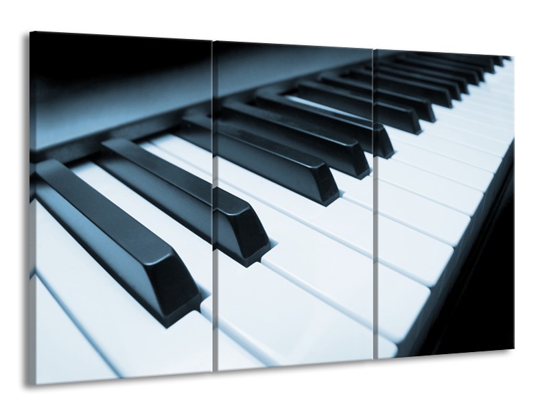 Canvas Schilderij Muziek, Piano | Blauw, Grijs | 165x100cm 3Luik