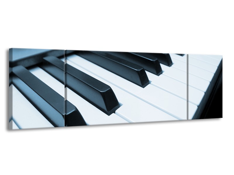 Canvas Schilderij Muziek, Piano | Blauw, Grijs | 170x50cm 3Luik