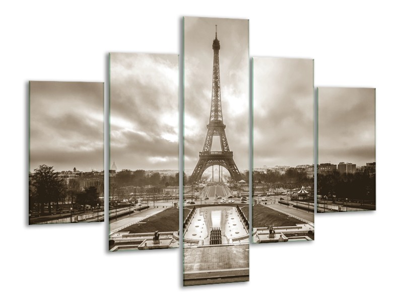 Glasschilderij Parijs, Eiffeltoren | sepia | 100x70cm 5Luik