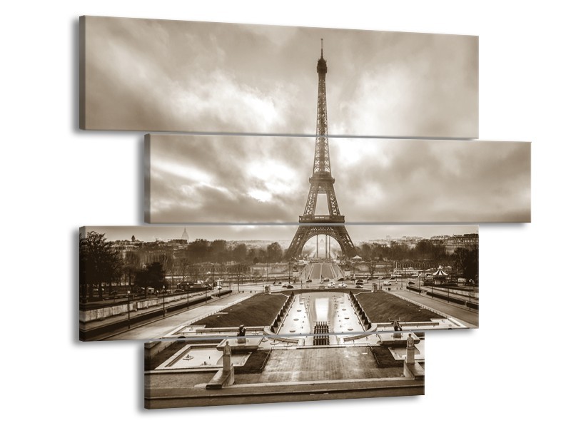 Glasschilderij Parijs, Eiffeltoren | sepia | 115x85cm 4Luik