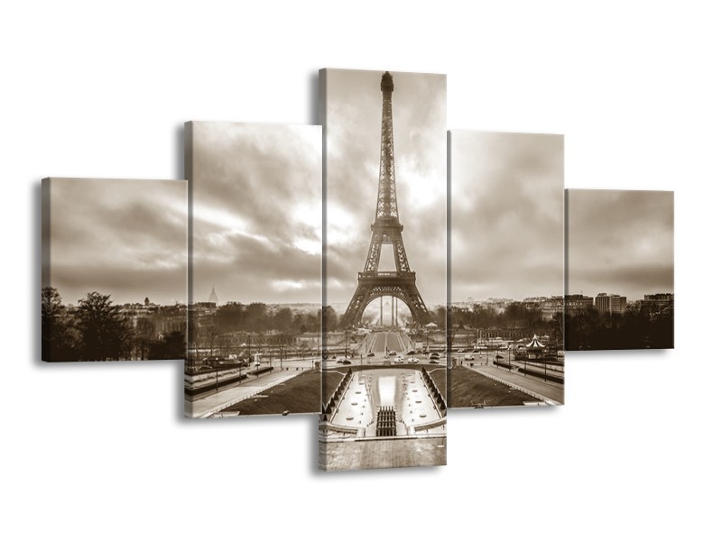 Canvas Schilderij Parijs, Eiffeltoren | Sepia | 125x70cm 5Luik
