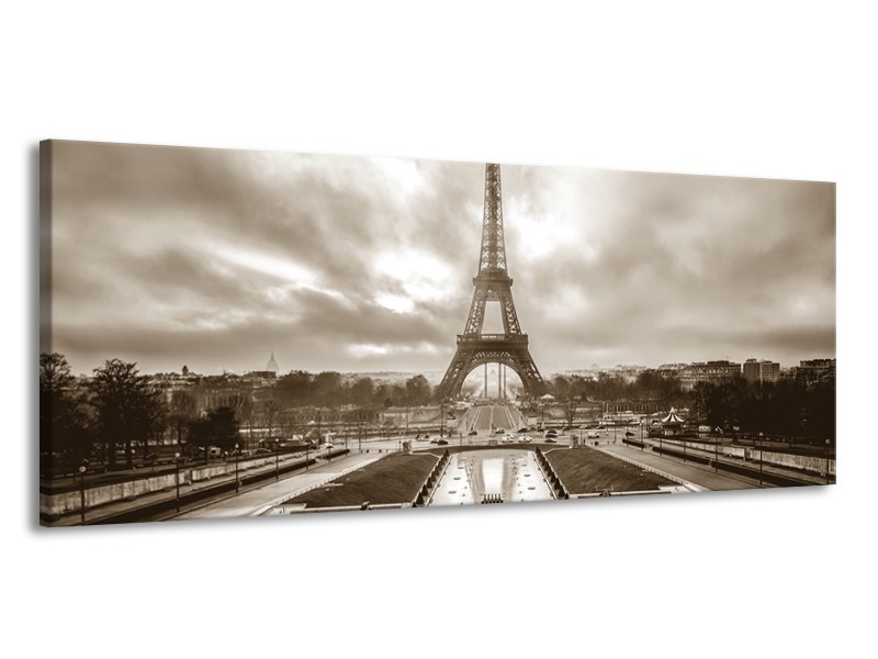 Canvas Schilderij Parijs, Eiffeltoren | Sepia | 145x58cm 1Luik