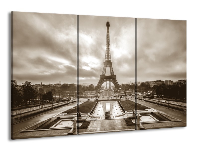 Canvas Schilderij Parijs, Eiffeltoren | Sepia | 165x100cm 3Luik
