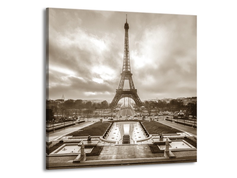 Glasschilderij Parijs, Eiffeltoren | sepia | 50x50cm 1Luik