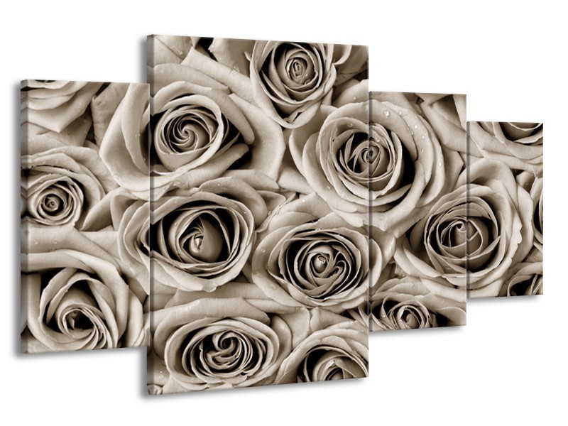 Canvas Schilderij Bloemen, Roos | Sepia | 160x90cm 4Luik