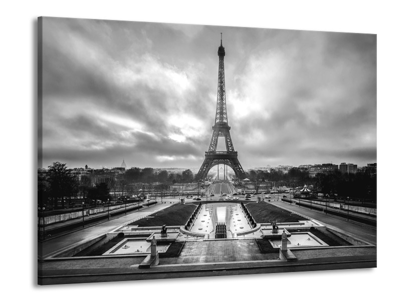 Canvas Schilderij Parijs, Eiffeltoren | Zwart, Wit, Grijs | 100x70cm 1Luik