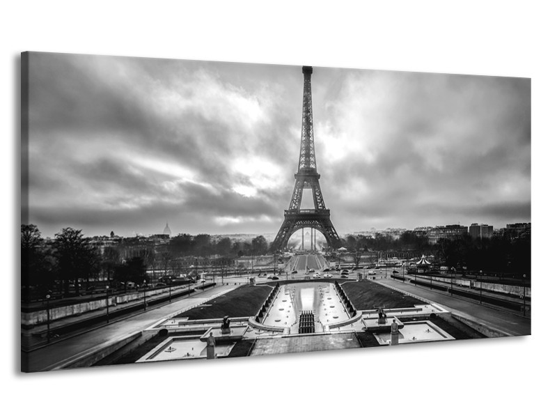Canvas Schilderij Parijs, Eiffeltoren | Zwart, Wit, Grijs | 170x90cm 1Luik