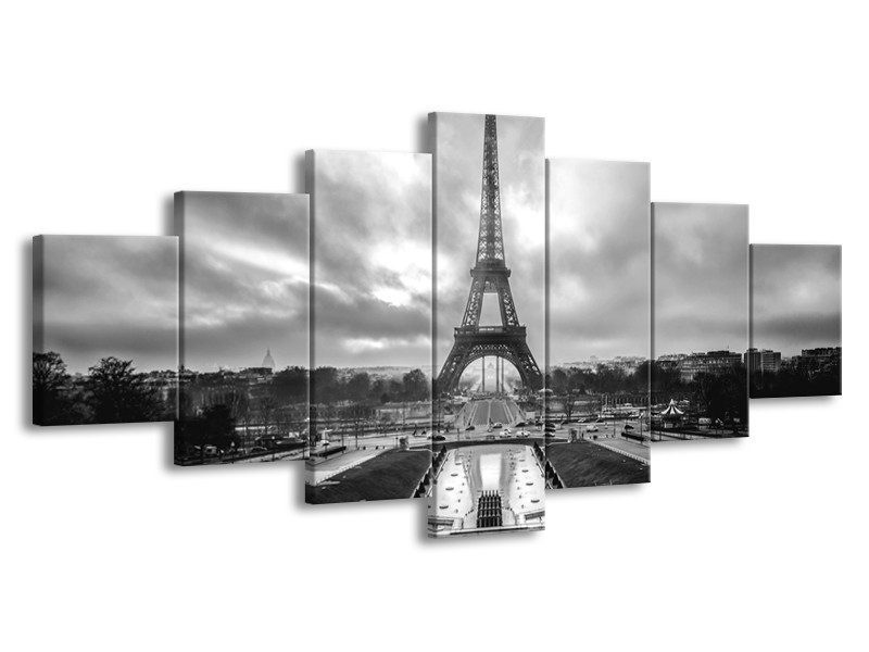 Glasschilderij Parijs, Eiffeltoren | Zwart, Wit, Grijs | 210x100cm 7Luik