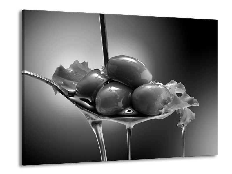 Glasschilderij Olijven, Keuken | Zwart, Grijs | 100x70cm 1Luik