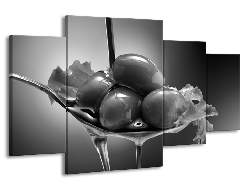 Glasschilderij Olijven, Keuken | Zwart, Grijs | 160x90cm 4Luik
