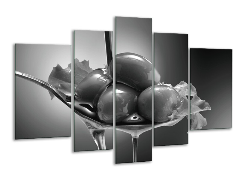 Glasschilderij Olijven, Keuken | Zwart, Grijs | 170x100cm 5Luik