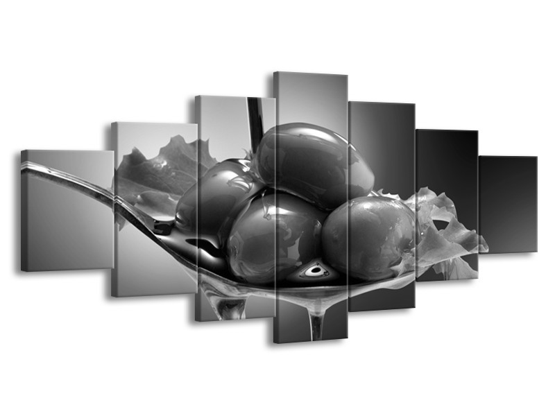 Glasschilderij Olijven, Keuken | Zwart, Grijs | 210x100cm 7Luik