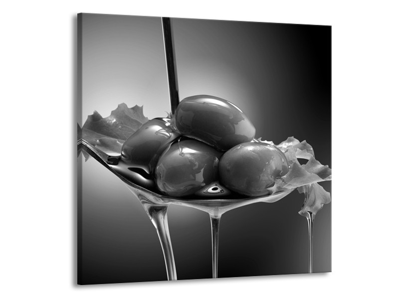 Canvas Schilderij Olijven, Keuken | Zwart, Grijs | 70x70cm 1Luik