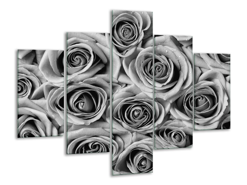 Glasschilderij Bloemen, Roos | Zwart, Grijs | 100x70cm 5Luik