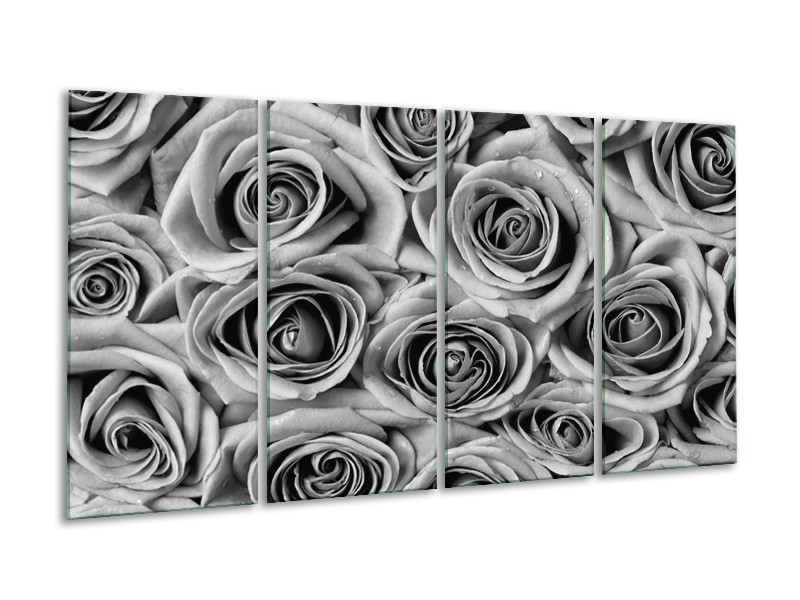 Canvas Schilderij Bloemen, Roos | Zwart, Grijs | 160x80cm 4Luik