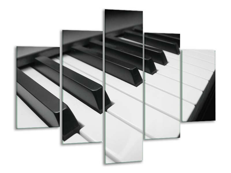 Glasschilderij Muziek, Piano | Zwart, Grijs, Wit | 100x70cm 5Luik