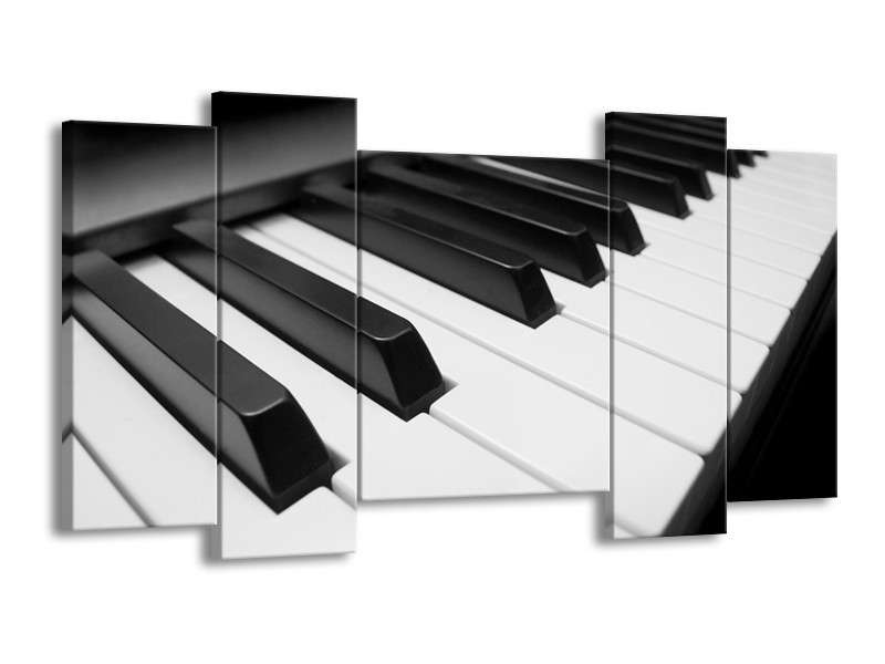 Canvas Schilderij Muziek, Piano | Zwart, Grijs, Wit | 120x65cm 5Luik