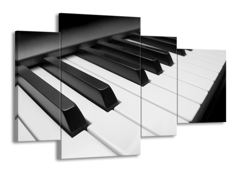 Glasschilderij Muziek, Piano | Zwart, Grijs, Wit | 120x75cm 4Luik
