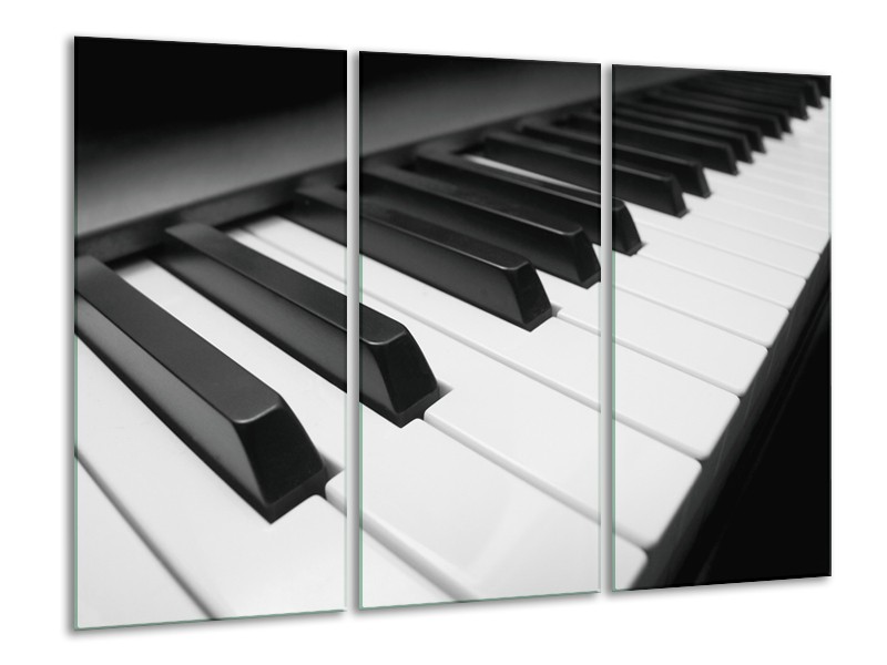 Canvas Schilderij Muziek, Piano | Zwart, Grijs, Wit | 120x80cm 3Luik