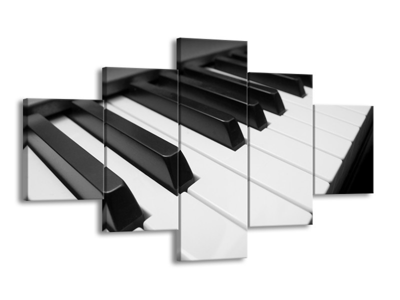 Canvas Schilderij Muziek, Piano | Zwart, Grijs, Wit | 125x70cm 5Luik