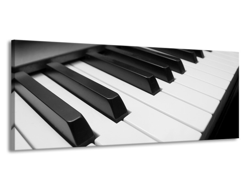 Canvas Schilderij Muziek, Piano | Zwart, Grijs, Wit | 145x58cm 1Luik