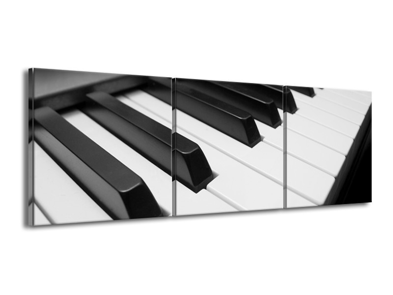 Canvas Schilderij Muziek, Piano | Zwart, Grijs, Wit | 150x50cm 3Luik