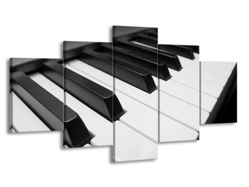 Glasschilderij Muziek, Piano | Zwart, Grijs, Wit | 150x80cm 5Luik