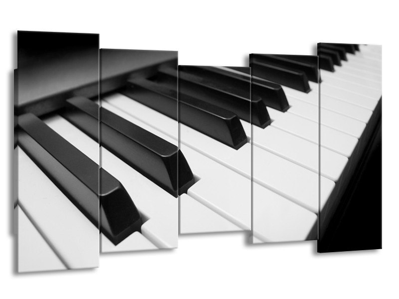 Canvas Schilderij Muziek, Piano | Zwart, Grijs, Wit | 150x80cm 5Luik