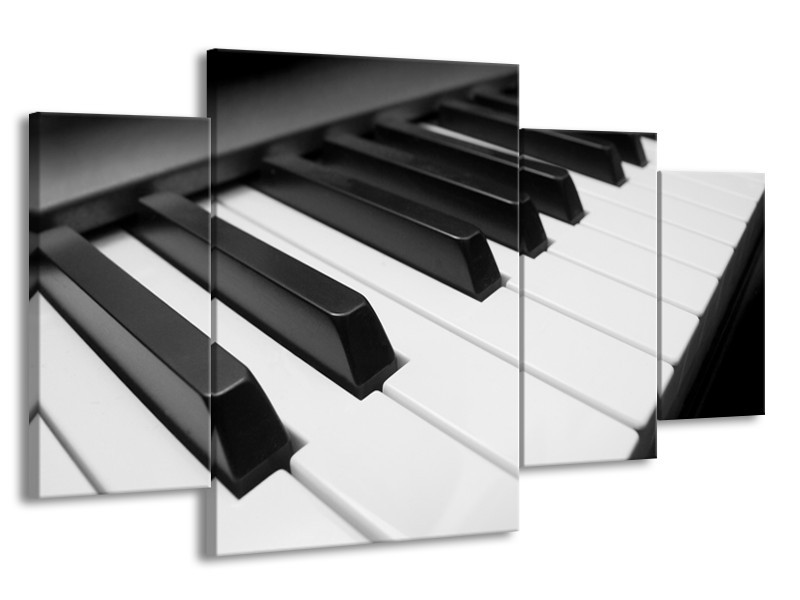 Canvas Schilderij Muziek, Piano | Zwart, Grijs, Wit | 160x90cm 4Luik
