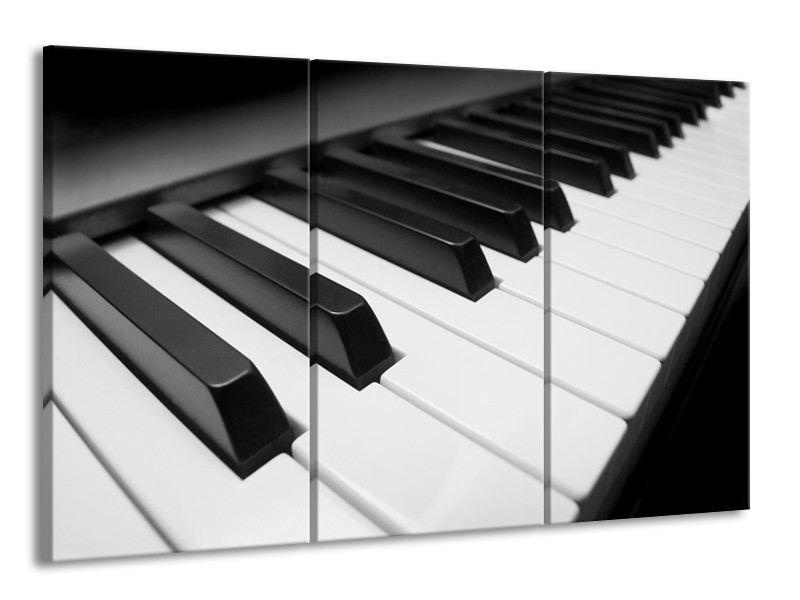 Canvas Schilderij Muziek, Piano | Zwart, Grijs, Wit | 165x100cm 3Luik