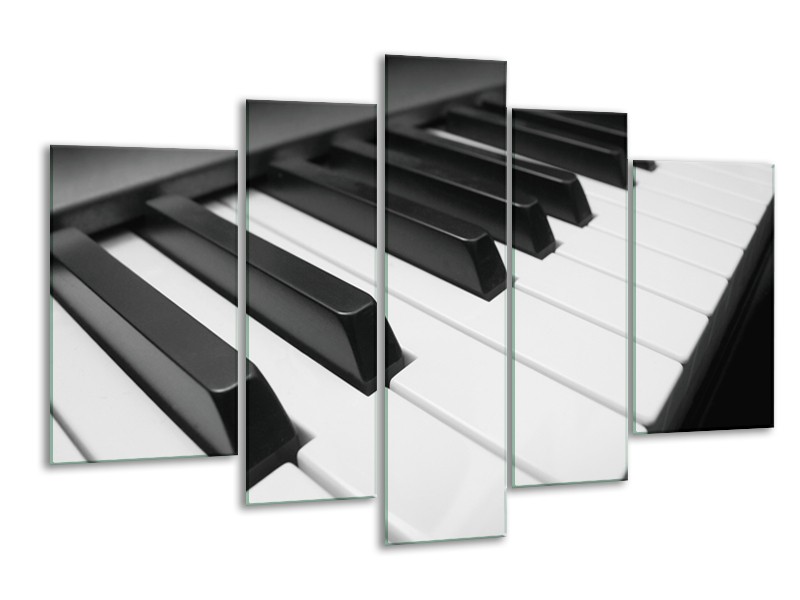 Glasschilderij Muziek, Piano | Zwart, Grijs, Wit | 170x100cm 5Luik