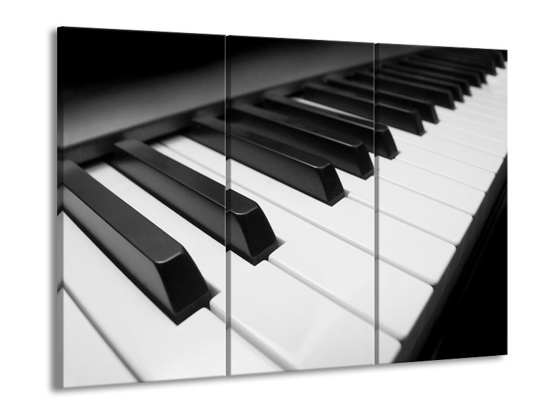Canvas Schilderij Muziek, Piano | Zwart, Grijs, Wit | 60x90cm 3Luik