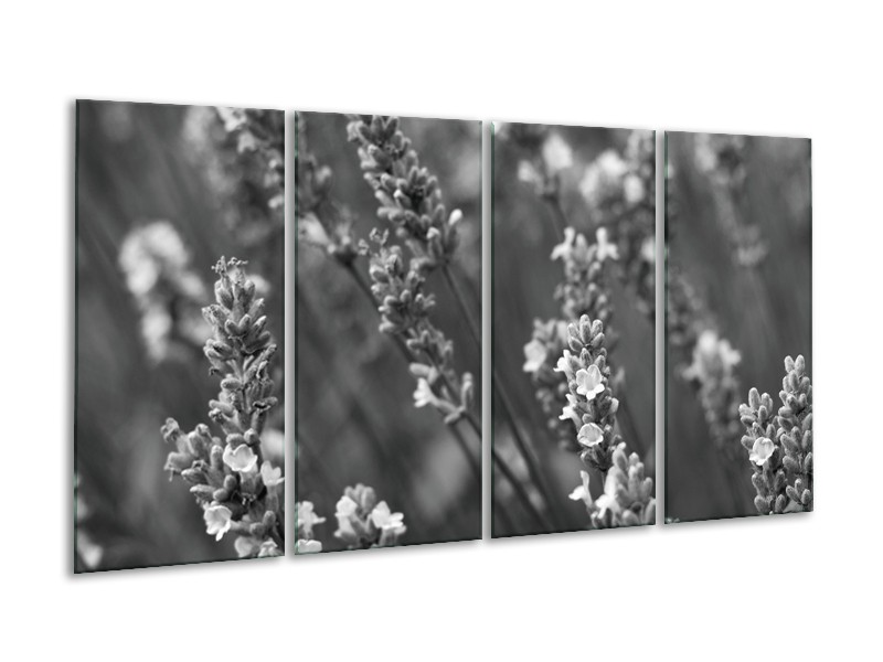 Canvas Schilderij Bloemen, Lente | Zwart, Grijs, Wit | 160x80cm 4Luik