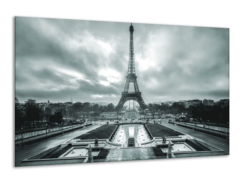 Glasschilderij Parijs, Eiffeltoren | Grijs, Groen | 120x70cm 1Luik